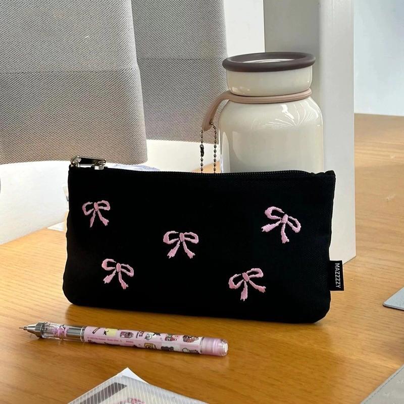 New Fashion Black Bow Girl Heart Embroidery Large -Capacity Storage Package чёрный