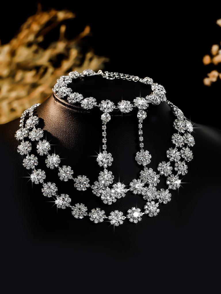 Conjunto de Colar e Brincos de Diamante de Luxo Acessórios para Festa Vestido de Casamento Jantar Corrente de Colar e Brincos de Strass da Moda para Meninas