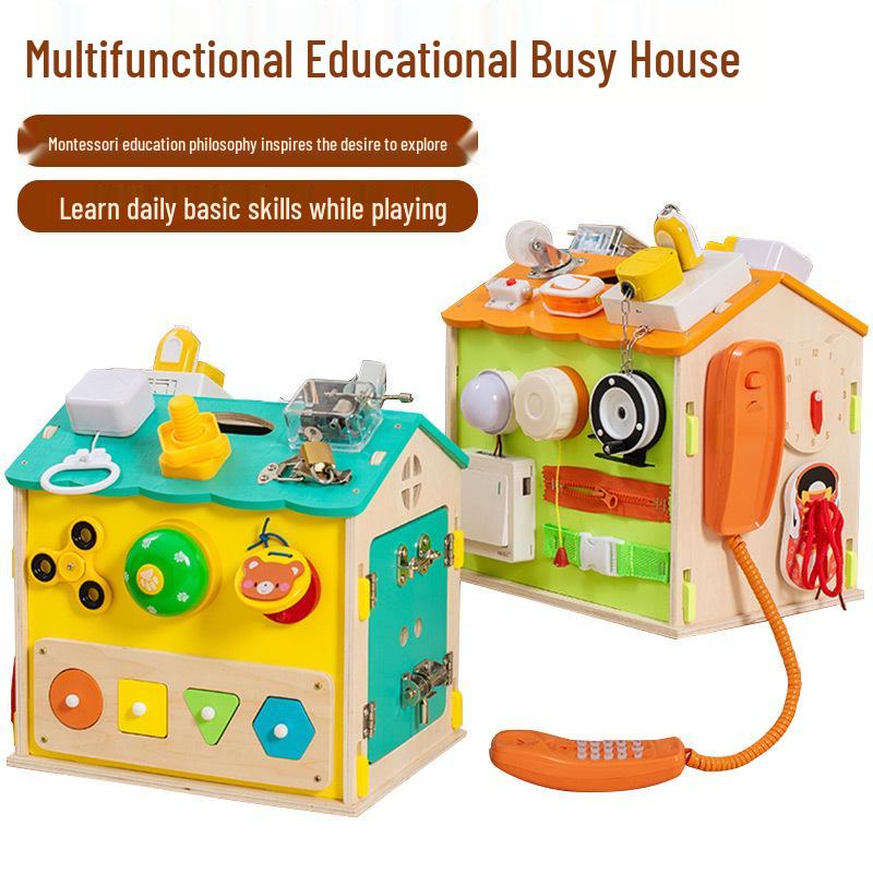 Montessori Busy Box: Early Education Toys for Ages 2-3 Orange & Green Busy House