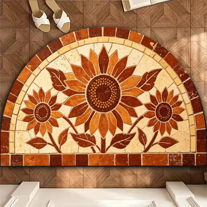Boho Bloemig Mozaïek Halve Cirkel Welkom Deurmat Waterabsorberend en Antislip Entree Tapijt Binnen Buiten Huisdecoratie 60x90cm 24x36inch