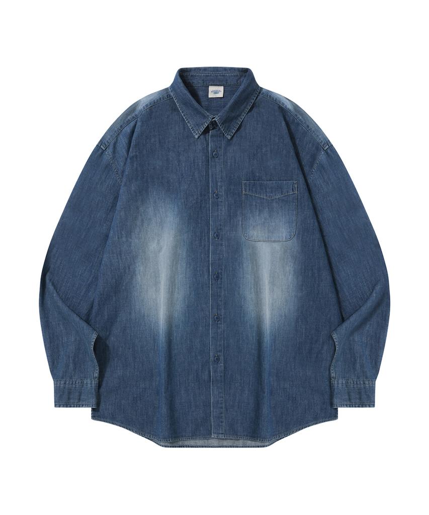 STENDS [M~4Xl] Fade Wash Denim Shirt_Blue
