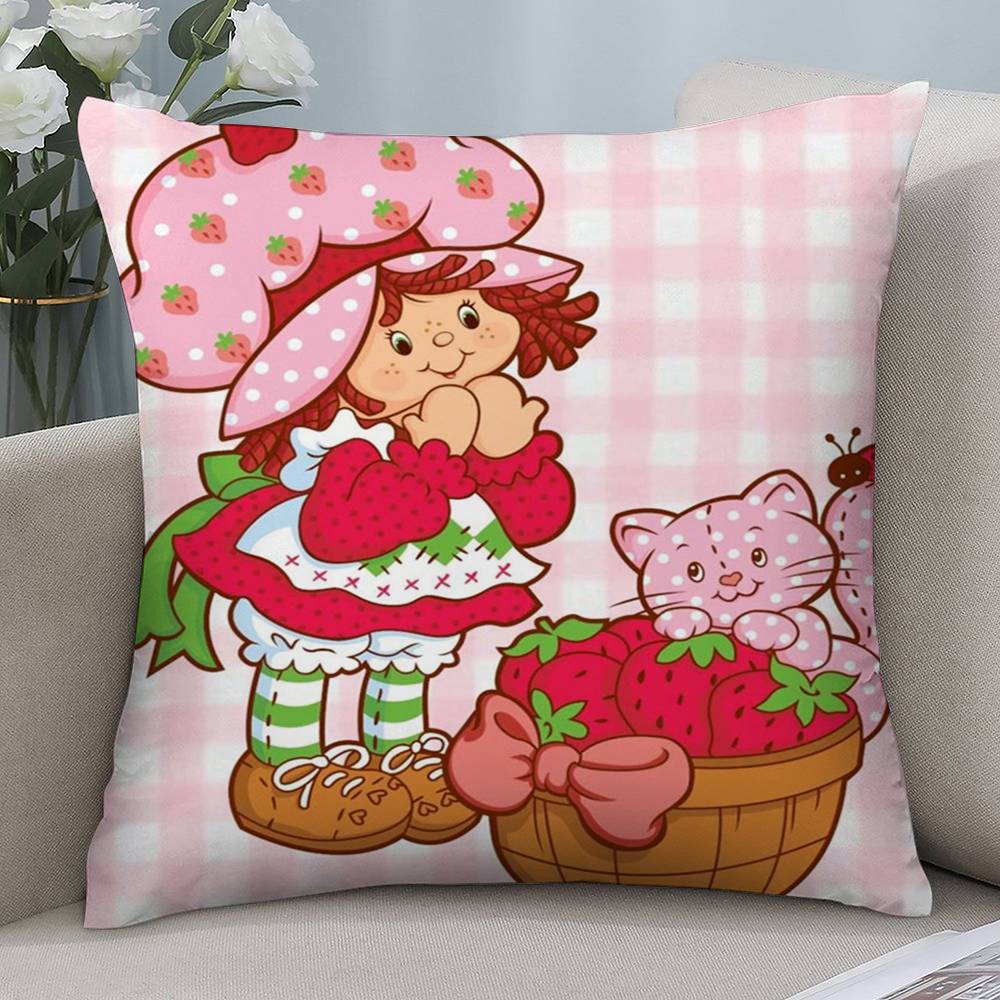 Kawaii S-Erdbeer-Shortcakes Kissenbezug Kurzer Plüsch Doppelseitiger Druck Quadratische Dekokissenbezüge Sofa Heimkissen Dekoration