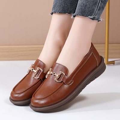 Zachte Leren Damesschoenen Lente Enkelschoenen Britse Stijl Kleine Leren Schoenen Dames Zacht Antislip Le Fu Schoenen Dames Instapschoenen
