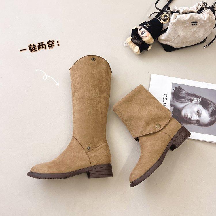 [Ushilai] Western Cowboy Boots Women's Boots 2025 Autumn and Winter New Long Pile Boots Knight Martin Boots