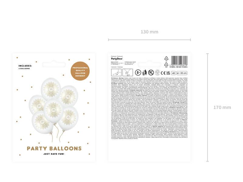 Balony Lateksowe Ihs Na Komunię Świętą, 30Cm, Białe Metaliczne (1 Op. / 6 Szt.)