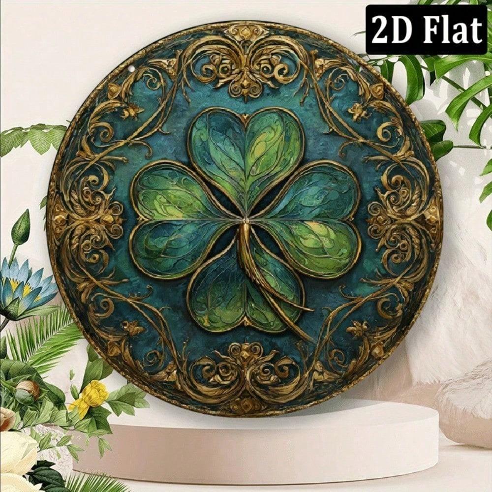 1pc Green Four Leaf Clover Aluminum Wall Sign, Lucky Metal Plaque for Home Garden Decor