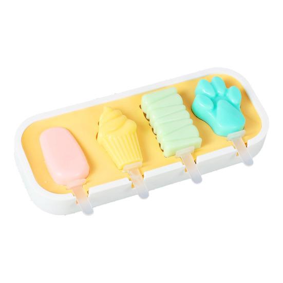 Silicone Ice Cream Mold with Anti-Spill Dust-Proof Cover 4 Cavities Cute Shapes Popsicle Mold Easy Demoulding Popsicle Maker for Kids Summer Party