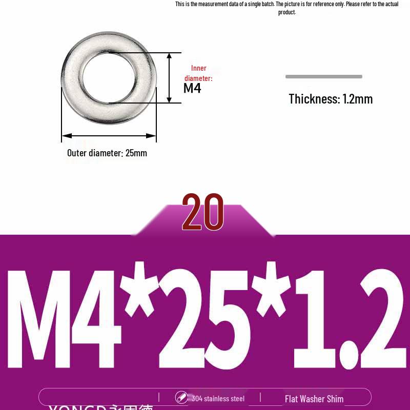 304 Stainless Steel Thickened Flat Washer / Ultra-thin Metal Gasket, Sizes M1.6-M10