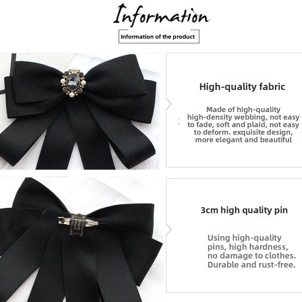 Pearl Black Bow Necktie Beads Funerals Memorial Pin Luxury Black Ribbon Pin Parties