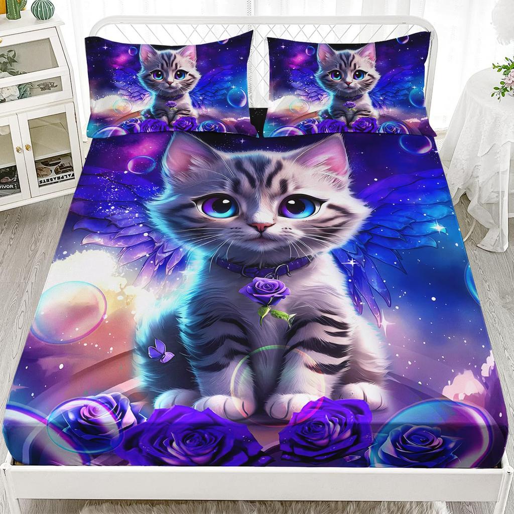 Cartoon Cat Pattern Bed Hat Three-Piece Digital Printing Bedding Bed Hat Three-Piece Set Children And Adults