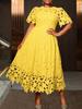 Elegant Orange Lace Dress with Irregular Hem and Hollow Out Design for Wedding Guest or Bridal Shower