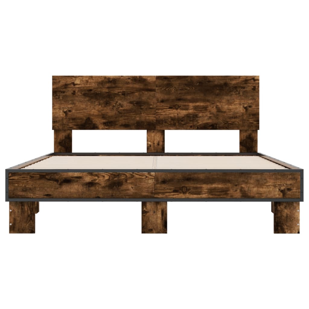 Bed Frame in Smoked Oak Finish 120 x 200 cm Made of Wood Based Material and Metal