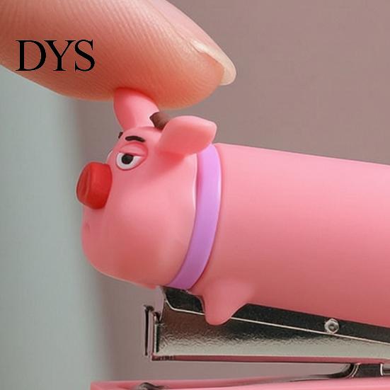 Small Desktop Stapler for Office Desk Mini Cartoon Stapler, Cute Pig Shape, Portable Lightweight PVC Easy Use Daily Homework Shell Binding Tool,