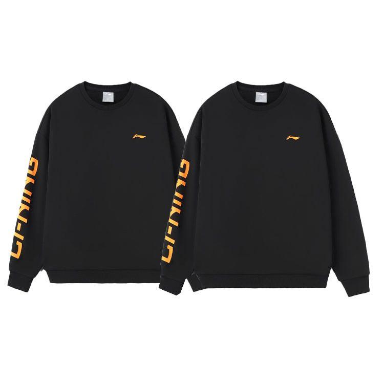 Li Ning Training Series Logo Print Warm Fleece Loose Crew Neck Sweatshirt Unisex Sweatshirt Black AWDRF44-1