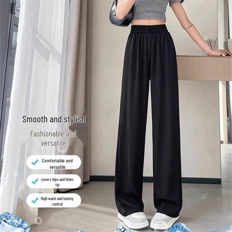 Women s Black Suit Pants - Spring/Autumn 2026: High-End Wide-Leg & Straight-Leg Draped Dress Pants 4XL (150-165 lbs)