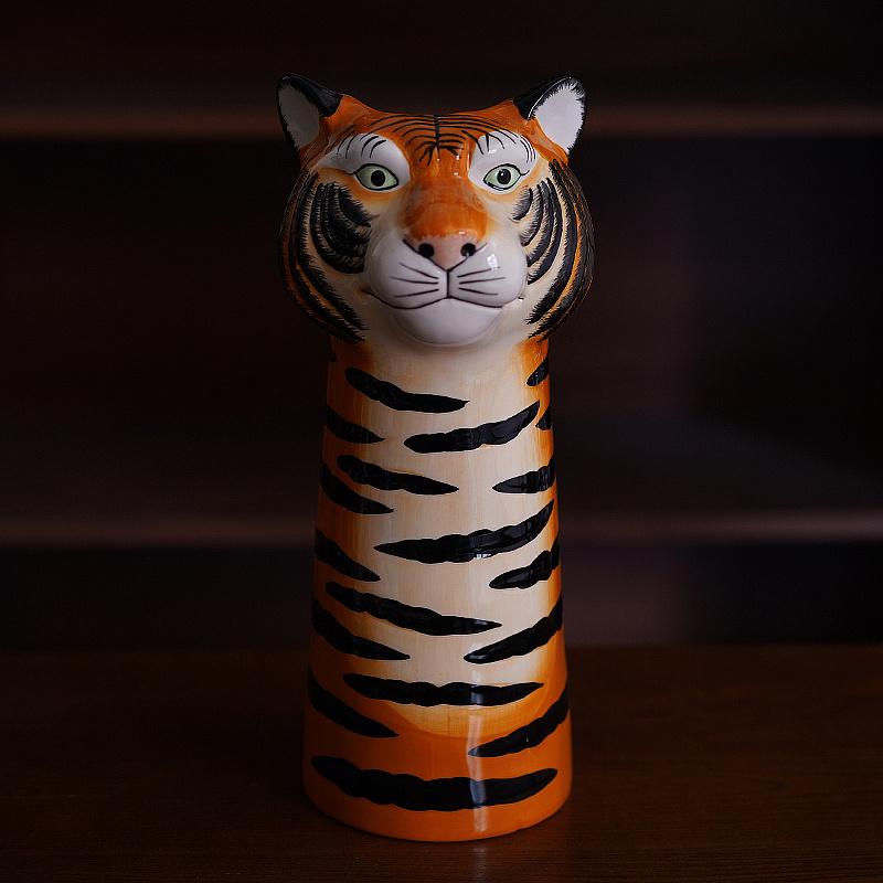 Ceramic Vase Simulated Animal Sculpture Tiger Shaped Tiger Head Cartoon Handicraft Ornaments Flower Vase Home Decoration