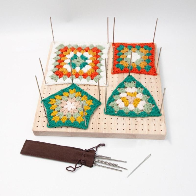 Wooden Handcrafted Blocking Board Crochet Crafting for Knitting Crochet Square Full Kits with Stainless Steel Rod Pins