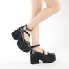 2022 Spring Women British Style Retro Leather Pumps, Block Heel Platform Thick‑Sole Vintage Fashion Ladies Casual Single Shoes