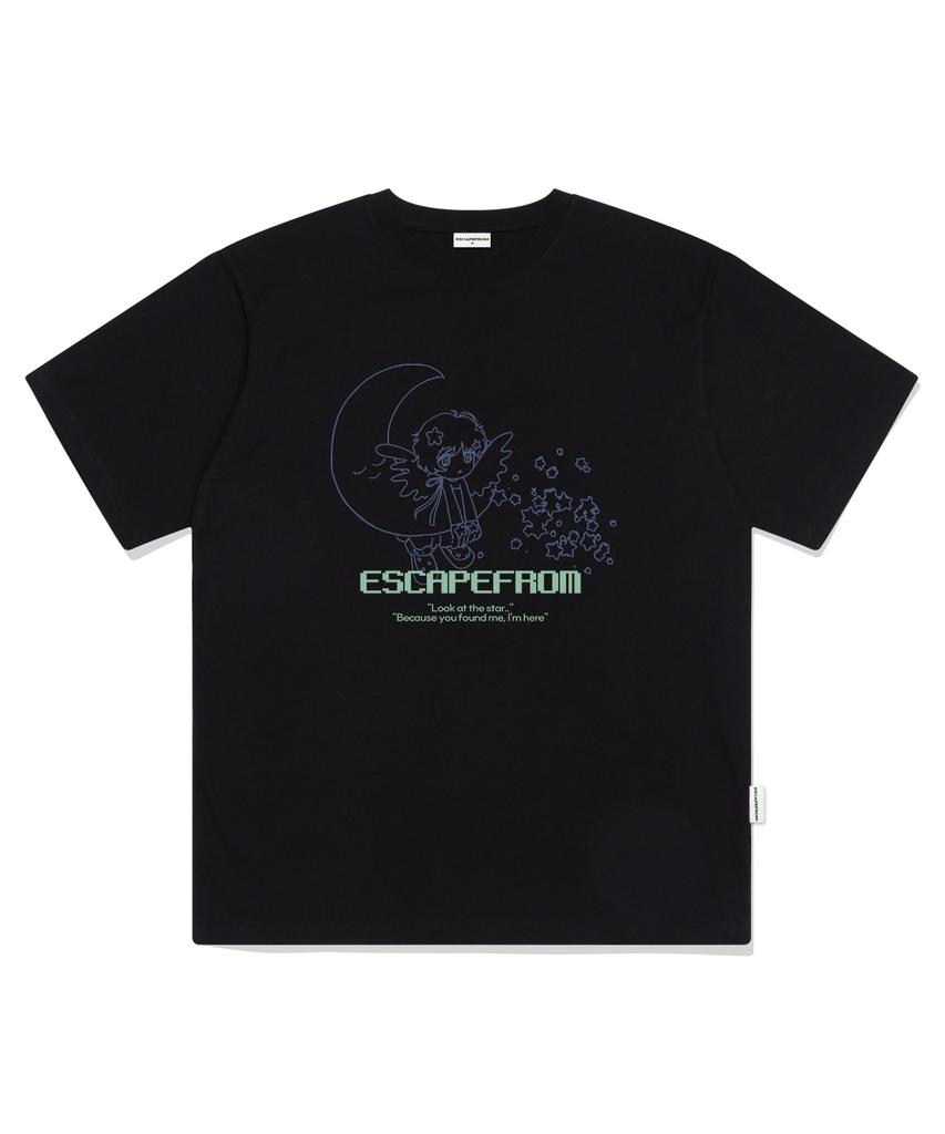 ESCAPEFROM Look At The Star Print Oversized Short Sleeve T-Shirt Black