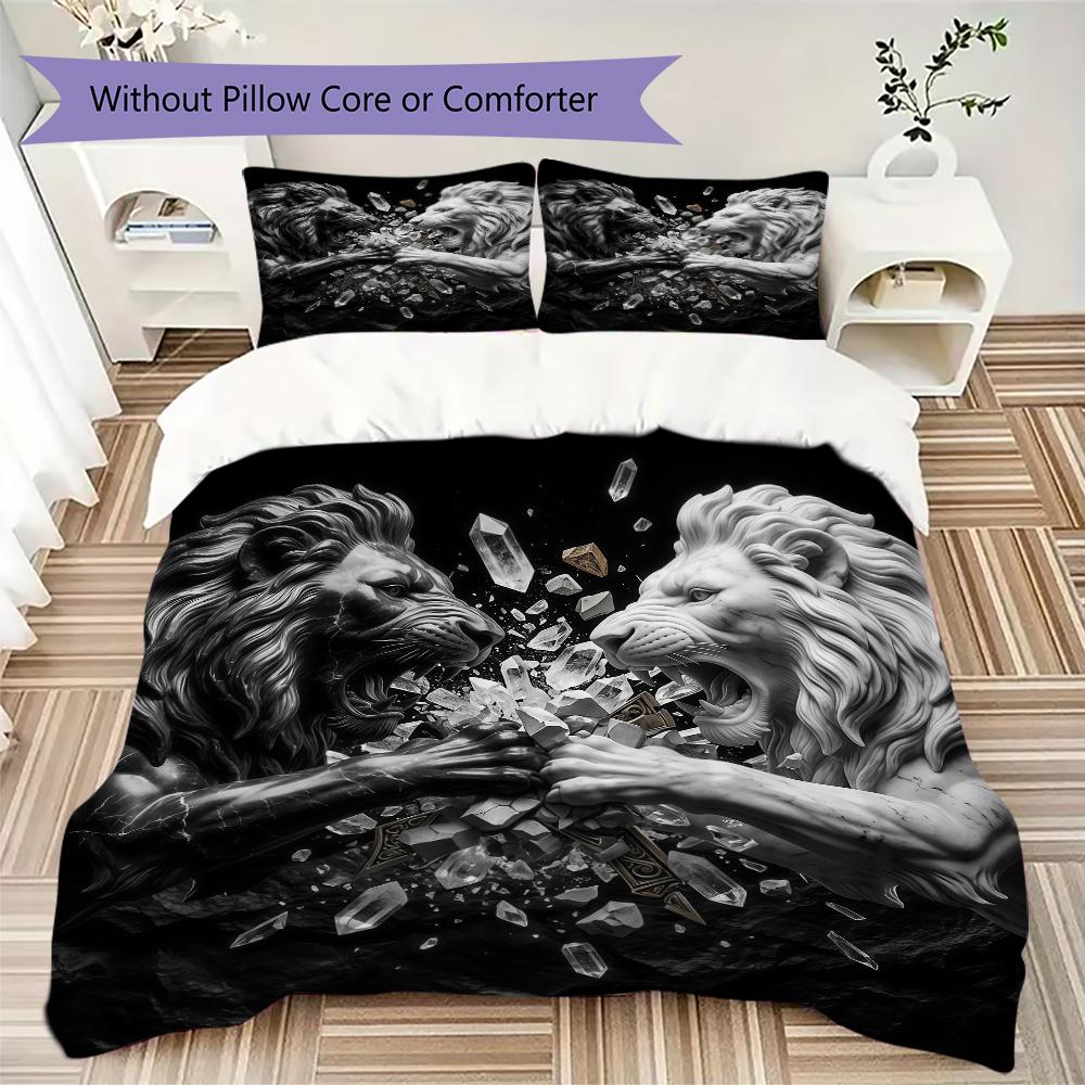 Ferocious Beast Pattern Bedding Uilt Set Uilt Cover Pillowcase Home Decoration Birthday Gift (1 * Duvet Cover + 2 * Pillowcase Without Core)
