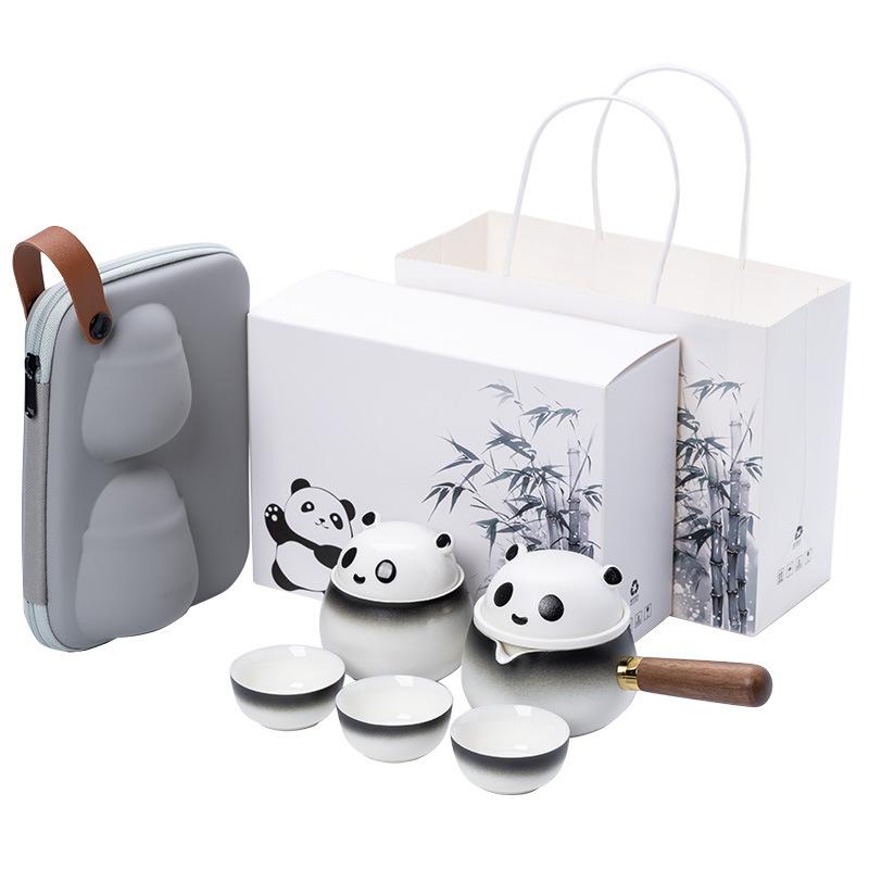 Guochao Cultural and Creative Side Handle a Pot of Three Cups of Travel Tea Set Light Luxury