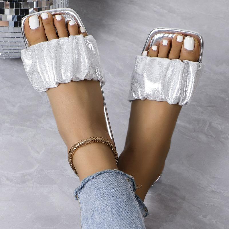Summer Comfortable Flat Slippers Large Size - Fashion One-Word Folds with Fashion Women's Shoes
