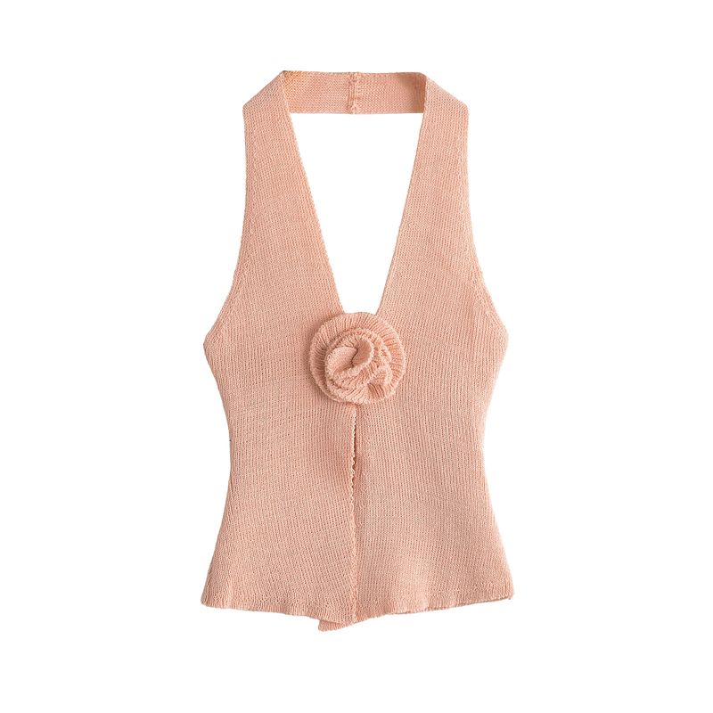 Kaslead New Arrival Women's Clothing Fashion Style Fashion Casual Minimalist Easiest for Match Hook Flower Knitting Halterneck Cardigan