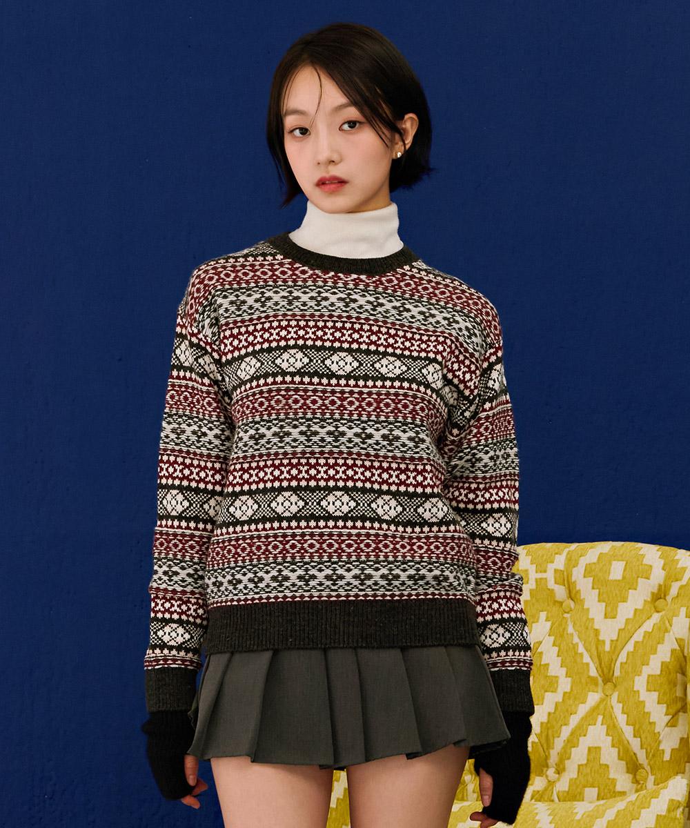 Chase Cult Women S Multi-Pattern Sweater - Burgundy Burgundy/85