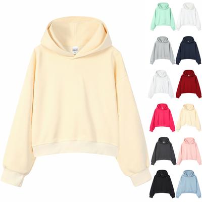 Damen Modisches Lässiges Vielseitiges Lockeres Kurzes Baumwoll-Kapuzenpullover-Sweatshirt
