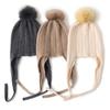 Cashmere Autumn and Winter New Women's Thickened Jacquard Solid Color Wool Warm Ear Protecting Lace Up Knitted Cap