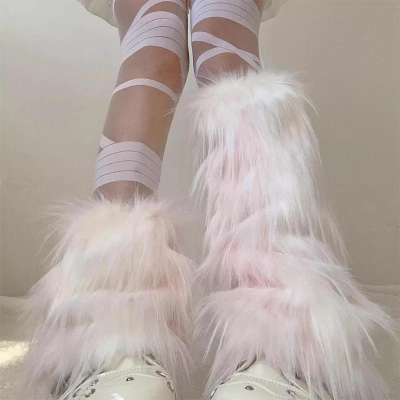 1/2pairs New Winter Plush Fluffy Arm Warmer Warm Stretchy Boots Cover Japanese Y2k Fur Leg Warmers Lolita Long Socks for Women