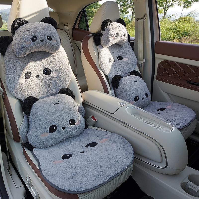 2025 Pluszowy Panda 3D Zestaw Zimowych Poduszek na Fotel Samochodowy