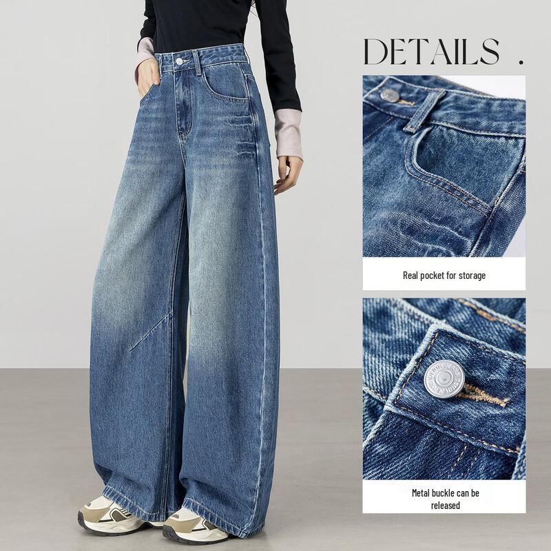 Women's Retro Washed Wide-Leg Denim Jeans