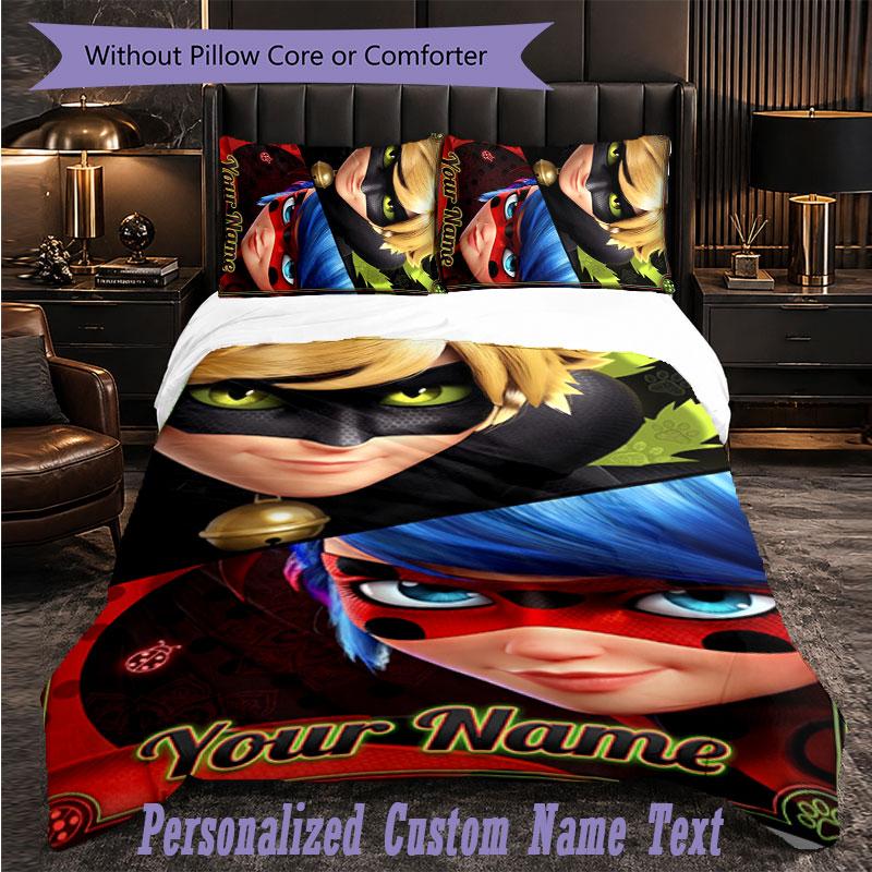 Personalized 3Pcs Bedding SetMiraculous Ladybug Custom Text Duvet Cover Pillowcase Set Bedroom Gift