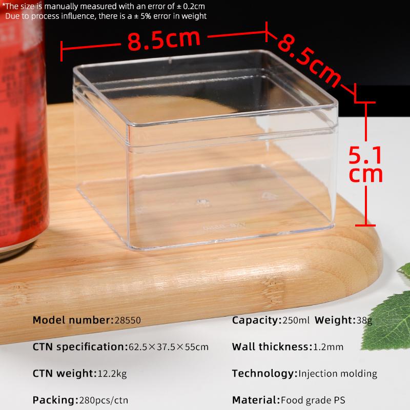 Transparente starre Kunststoff-PS-Material Mousse-Kuchenbox Tiramisu-Behälter Sushi-Dessert Lebensmittelaufbewahrung Kekse Süßigkeiten Verpackungsbox