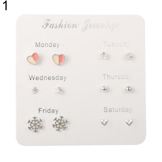 6 Paar Ohrstecker für Damen, Schneeflocke, Herz, Stern, Blatt, künstlicher Edelstein, Schmuck, Geschenk