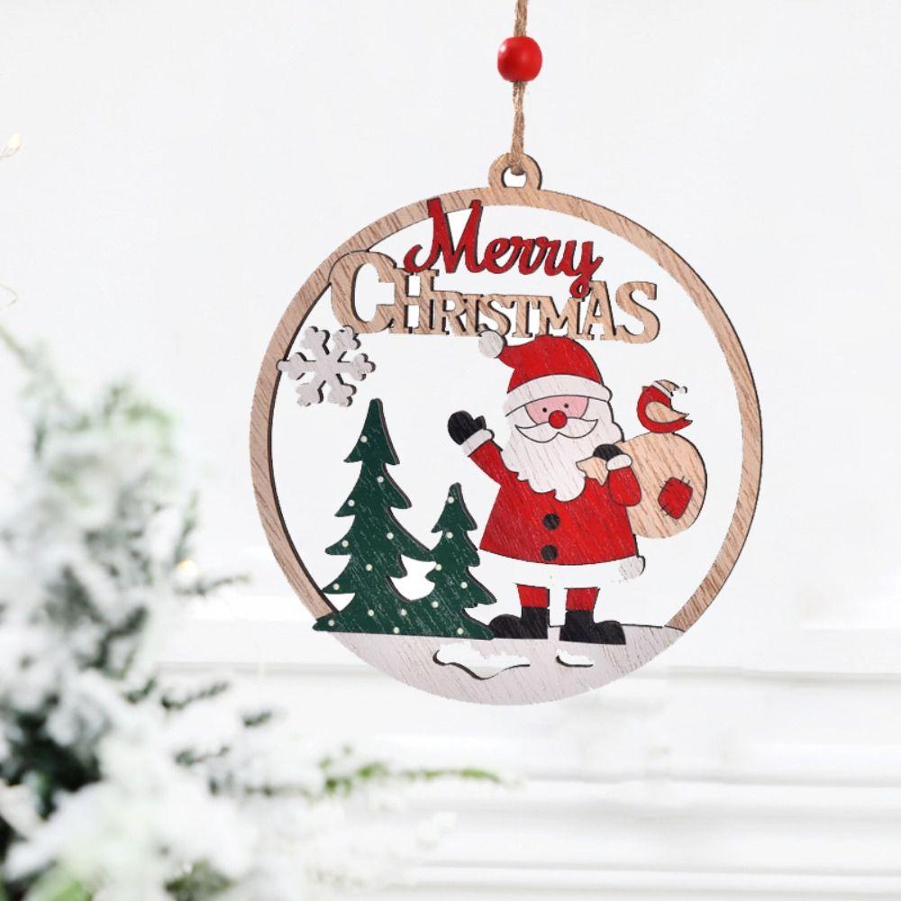 Round Christmas Tree Pendant Snowman/Santa Claus/Elk Christmas Decoration  New Year Gift
