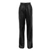 Fashion Solid PU Leather Straight Pants Autumn Office Lady Pocket Trousers High Street Casual Women Slim Long Pants