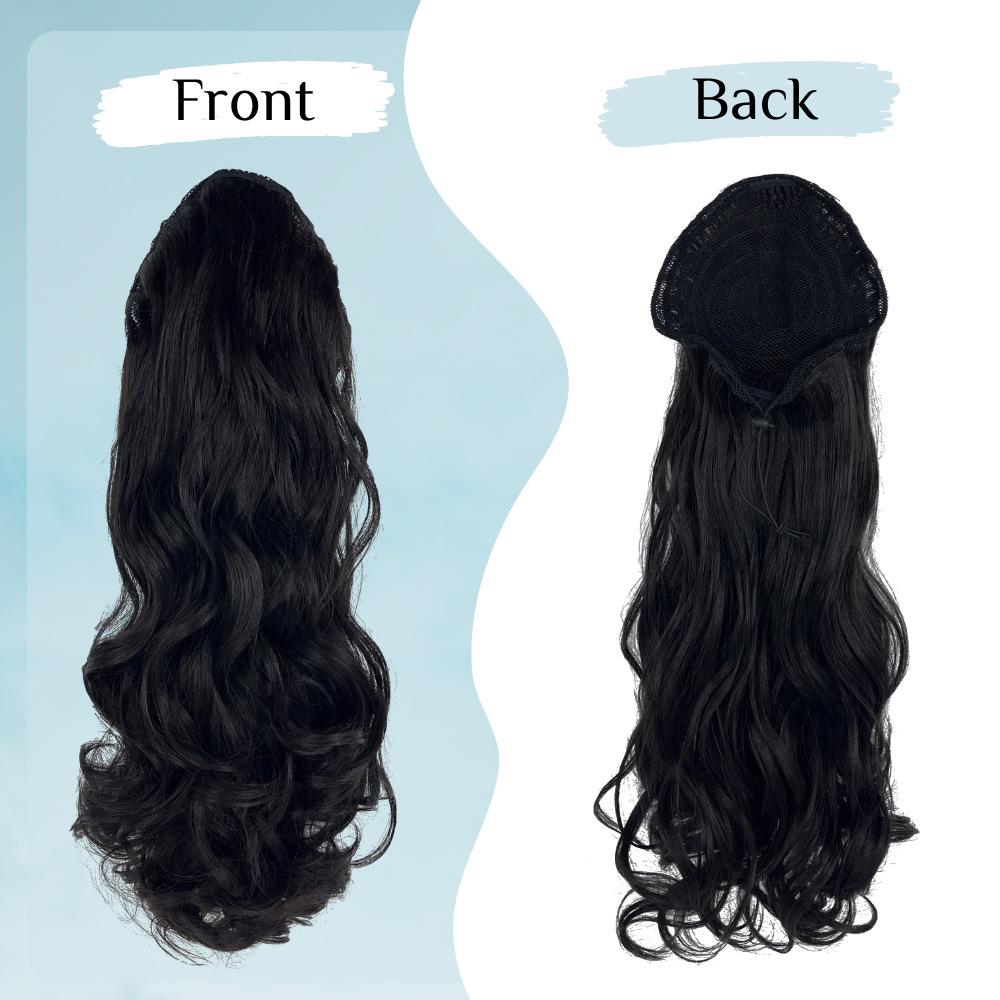 Wig Ponytail Big Wave Elastic Mesh Drawstring Net Pocket Synthetic Curly Hair High Temperature Silk