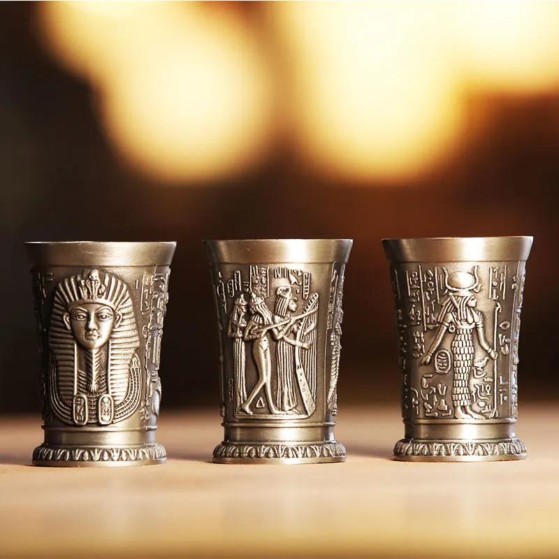 

3 шт./лот египетский миф ретро медный стакан рюмки 3D рельеф вино ликер спиртные напитки Клеопатра Рамзес Ра серебристые антикварные стаканы
