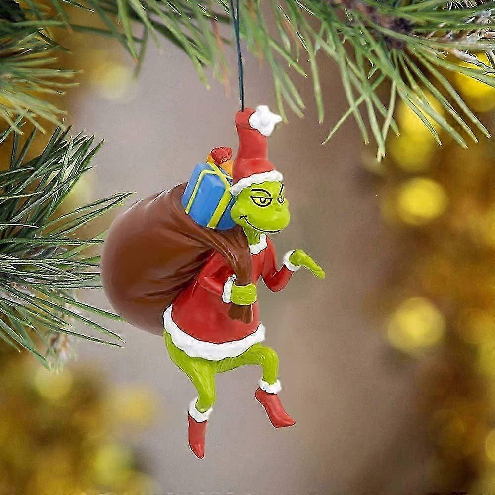 Grinch Hanging Ornament Christmas Decorations Pendants, Funny Resin Green Grinch Xmas Dcor