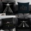 Black Pattern For Airplane Pilots Pillow Case Natural Linen Double-Sided Printing Sofa Home Decor Cushion Cover