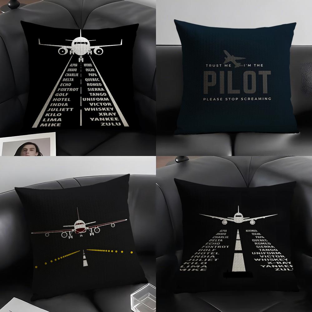Black Pattern For Airplane Pilots Pillow Case Natural Linen Double-Sided Printing Sofa Home Decor Cushion Cover