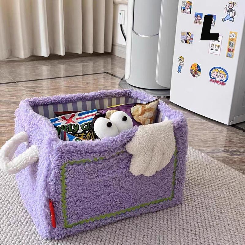 1pc Flannel Toys Storage Basket Foldable Cartoon Storage Basket Large Capacity Snacks Toys Sort Box Laundry Basket Toy Organizer