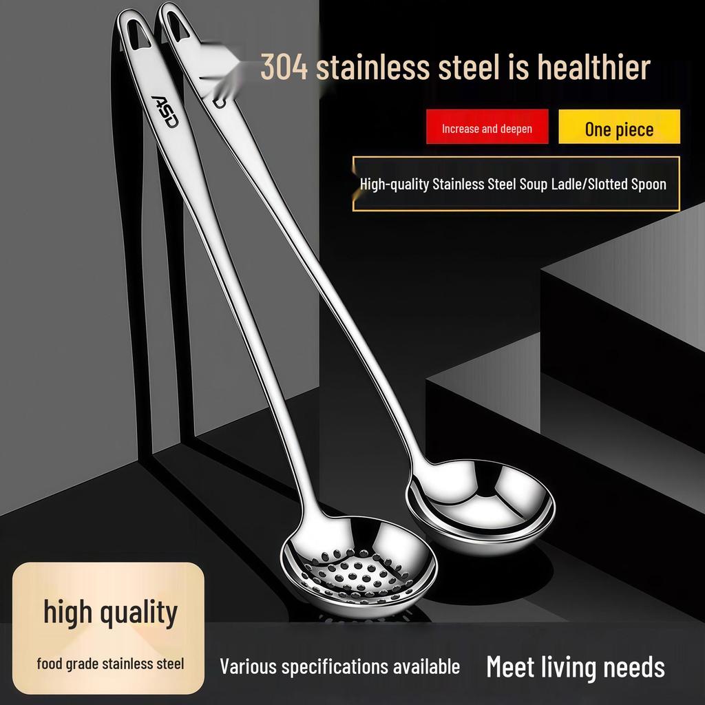 304 Thickened Stainless Steel Long-Handled Soup Ladle - Large Serving Spoon for Porridge, Congee, Soup, Hot Pot, and Skimming.