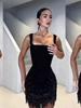 Europäisches & Amerikanisches trägerloses Bodycon Fransen Strass Bandage Kleid mit Spaghettiträgern – Elegantes Nachtclub Kleid