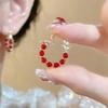 Mori Red Beaded Ear Buckle Women's New New Year's Holiday Atmosphere Light Luxury Exquisite Versatile New Year's Ear Buckle