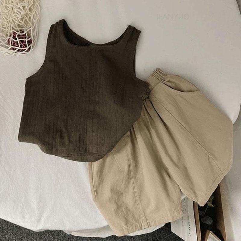 Letní dětská tílka pro miminka chlapce i dívky Vintage ležérní vesta pro batolata Jednobarevné lněné dětské oblečení