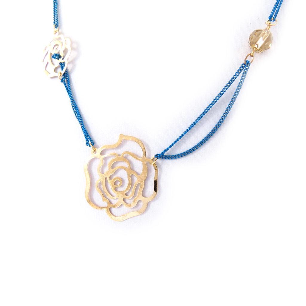 Les Trésors De Lily [K3170] - Sautoir Créateur 'Rosa Romantica' doré bleu