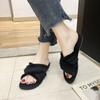 Slides Fuzzy Furry Women's Slippers and Ladies Black Sandals Flat Summer 2024 Vintage Feather Outside Shoes 39 on Offer Original